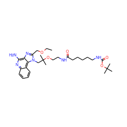 CCOCc1nc2c(N)nc3ccccc3c2n1CC(C)(C)OCCNC(=O)CCCCCNC(=O)OC(C)(C)C ZINC001772593109