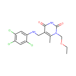 CCOCn1c(C)c(CNc2cc(Cl)c(Cl)cc2Cl)c(=O)[nH]c1=O ZINC000028866785