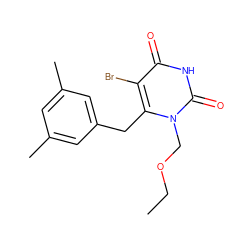 CCOCn1c(Cc2cc(C)cc(C)c2)c(Br)c(=O)[nH]c1=O ZINC000084670480