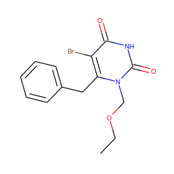 CCOCn1c(Cc2ccccc2)c(Br)c(=O)[nH]c1=O ZINC000084670479