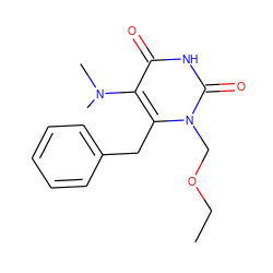 CCOCn1c(Cc2ccccc2)c(N(C)C)c(=O)[nH]c1=O ZINC000084671446