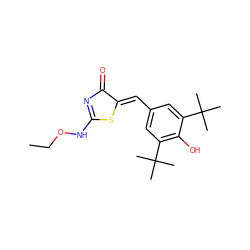 CCONC1=NC(=O)/C(=C/c2cc(C(C)(C)C)c(O)c(C(C)(C)C)c2)S1 ZINC000013796258