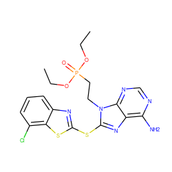 CCOP(=O)(CCn1c(Sc2nc3cccc(Cl)c3s2)nc2c(N)ncnc21)OCC ZINC000014974502