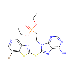 CCOP(=O)(CCn1c(Sc2nc3cncc(Br)c3s2)nc2c(N)ncnc21)OCC ZINC000014974534