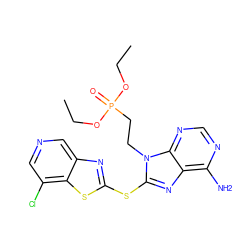 CCOP(=O)(CCn1c(Sc2nc3cncc(Cl)c3s2)nc2c(N)ncnc21)OCC ZINC000014974540