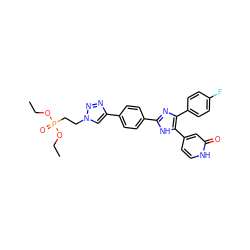 CCOP(=O)(CCn1cc(-c2ccc(-c3nc(-c4ccc(F)cc4)c(-c4cc[nH]c(=O)c4)[nH]3)cc2)nn1)OCC ZINC000299831676