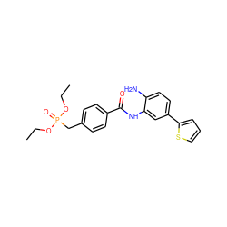 CCOP(=O)(Cc1ccc(C(=O)Nc2cc(-c3cccs3)ccc2N)cc1)OCC ZINC000040895019