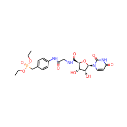 CCOP(=O)(Cc1ccc(NC(=O)CNC(=O)[C@H]2O[C@@H](n3ccc(=O)[nH]c3=O)[C@H](O)[C@@H]2O)cc1)OCC ZINC000044416943