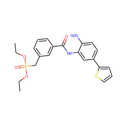 CCOP(=O)(Cc1cccc(C(=O)Nc2cc(-c3cccs3)ccc2N)c1)OCC ZINC000040894421