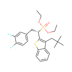 CCOP(=O)(OCC)[C@@H](Cc1ccc(F)c(F)c1)c1sc2ccccc2c1CC(C)(C)C ZINC000084635353