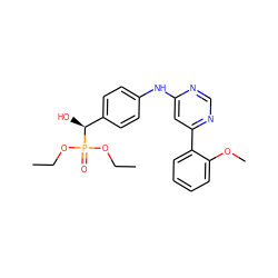 CCOP(=O)(OCC)[C@@H](O)c1ccc(Nc2cc(-c3ccccc3OC)ncn2)cc1 ZINC000169346752