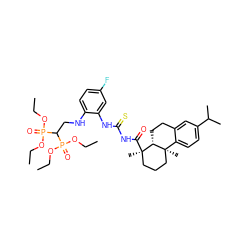 CCOP(=O)(OCC)C(CNc1ccc(F)cc1NC(=S)NC(=O)[C@]1(C)CCC[C@]2(C)c3ccc(C(C)C)cc3CC[C@H]21)P(=O)(OCC)OCC ZINC000653687114