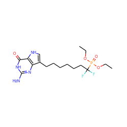 CCOP(=O)(OCC)C(F)(F)CCCCCCc1c[nH]c2c(=O)[nH]c(N)nc12 ZINC000045335440