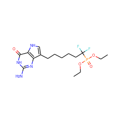 CCOP(=O)(OCC)C(F)(F)CCCCCc1c[nH]c2c(=O)[nH]c(N)nc12 ZINC000045369504