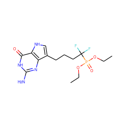 CCOP(=O)(OCC)C(F)(F)CCCc1c[nH]c2c(=O)[nH]c(N)nc12 ZINC000045367689