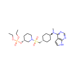 CCOP(=O)(OCC)O[C@@H]1CCCN(S(=O)(=O)C[C@H]2CC[C@H](N(C)c3ncnc4[nH]ccc34)CC2)C1 ZINC000261172606