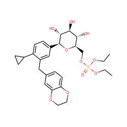 CCOP(=O)(OCC)OC[C@H]1O[C@@H](c2ccc(C3CC3)c(Cc3ccc4c(c3)OCCO4)c2)[C@H](O)[C@@H](O)[C@@H]1O ZINC000148928782