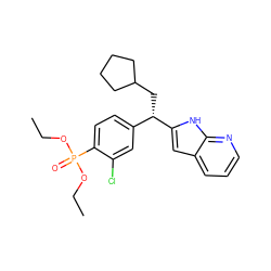 CCOP(=O)(OCC)c1ccc([C@H](CC2CCCC2)c2cc3cccnc3[nH]2)cc1Cl ZINC000653799697