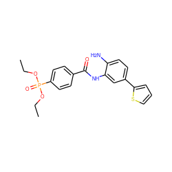 CCOP(=O)(OCC)c1ccc(C(=O)Nc2cc(-c3cccs3)ccc2N)cc1 ZINC000040828141