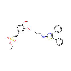 CCOS(=O)(=O)/C=C/c1ccc(OC)c(OCCCCNc2nc(-c3ccccc3)c(-c3ccccc3)s2)c1 ZINC000084730703