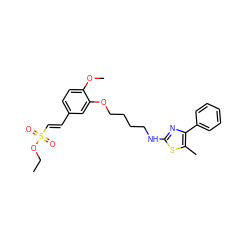 CCOS(=O)(=O)/C=C/c1ccc(OC)c(OCCCCNc2nc(-c3ccccc3)c(C)s2)c1 ZINC000084730705