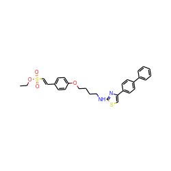 CCOS(=O)(=O)/C=C/c1ccc(OCCCCNc2nc(-c3ccc(-c4ccccc4)cc3)cs2)cc1 ZINC000084740080