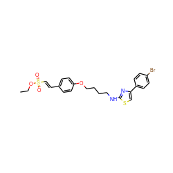 CCOS(=O)(=O)/C=C/c1ccc(OCCCCNc2nc(-c3ccc(Br)cc3)cs2)cc1 ZINC000084730653