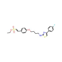 CCOS(=O)(=O)/C=C/c1ccc(OCCCCNc2nc(-c3ccc(F)cc3)cs2)cc1 ZINC000084730665