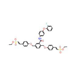 CCOS(=O)(=O)/C=C/c1ccc(OCc2ccc(COc3ccc(/C=C/S(=O)(=O)OCC)cc3)c(C(=O)Nc3ccc(Oc4ccccc4F)cc3)c2)cc1 ZINC001772602557