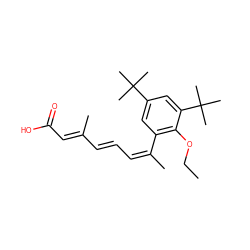 CCOc1c(/C(C)=C\C=C\C(C)=C\C(=O)O)cc(C(C)(C)C)cc1C(C)(C)C ZINC000013522248