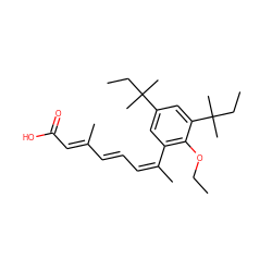 CCOc1c(/C(C)=C\C=C\C(C)=C\C(=O)O)cc(C(C)(C)CC)cc1C(C)(C)CC ZINC000013522271