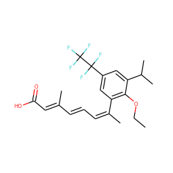 CCOc1c(/C(C)=C\C=C\C(C)=C\C(=O)O)cc(C(F)(F)C(F)(F)F)cc1C(C)C ZINC000013587542