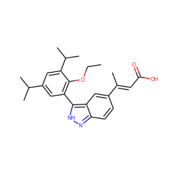 CCOc1c(-c2[nH]nc3ccc(/C(C)=C/C(=O)O)cc23)cc(C(C)C)cc1C(C)C ZINC000026660151