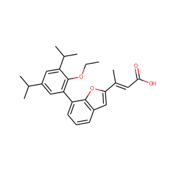 CCOc1c(-c2cccc3cc(/C(C)=C/C(=O)O)oc23)cc(C(C)C)cc1C(C)C ZINC000029338080