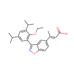 CCOc1c(-c2noc3ccc(/C(C)=C/C(=O)O)cc23)cc(C(C)C)cc1C(C)C ZINC000026660063