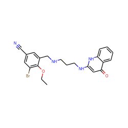 CCOc1c(Br)cc(C#N)cc1CNCCCNc1cc(=O)c2ccccc2[nH]1 ZINC000013487772