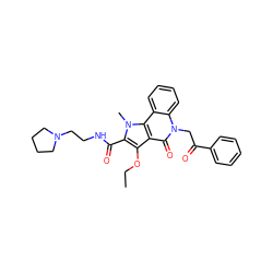 CCOc1c(C(=O)NCCN2CCCC2)n(C)c2c1c(=O)n(CC(=O)c1ccccc1)c1ccccc21 ZINC000084739237