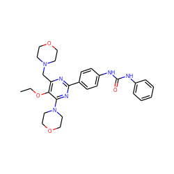 CCOc1c(CN2CCOCC2)nc(-c2ccc(NC(=O)Nc3ccccc3)cc2)nc1N1CCOCC1 ZINC000118179584