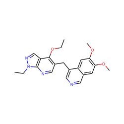 CCOc1c(Cc2cncc3cc(OC)c(OC)cc23)cnc2c1cnn2CC ZINC000205653676