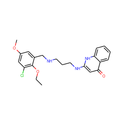 CCOc1c(Cl)cc(OC)cc1CNCCCNc1cc(=O)c2ccccc2[nH]1 ZINC000013487770