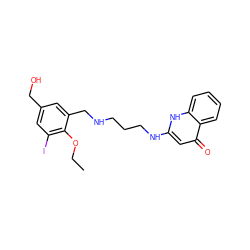 CCOc1c(I)cc(CO)cc1CNCCCNc1cc(=O)c2ccccc2[nH]1 ZINC000013487780