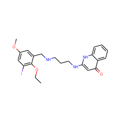 CCOc1c(I)cc(OC)cc1CNCCCNc1cc(=O)c2ccccc2[nH]1 ZINC000013487782