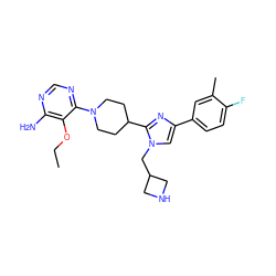 CCOc1c(N)ncnc1N1CCC(c2nc(-c3ccc(F)c(C)c3)cn2CC2CNC2)CC1 ZINC000218702375