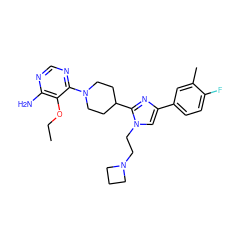 CCOc1c(N)ncnc1N1CCC(c2nc(-c3ccc(F)c(C)c3)cn2CCN2CCC2)CC1 ZINC001772613808