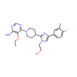 CCOc1c(N)ncnc1N1CCC(c2nc(-c3ccc(F)c(C)c3)cn2CCO)CC1 ZINC000219038736