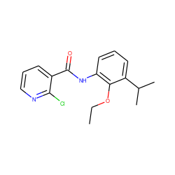 CCOc1c(NC(=O)c2cccnc2Cl)cccc1C(C)C ZINC000103177245