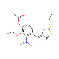 CCOc1c(OC(C)=O)ccc(/C=C2\N=C(SCC)SC2=O)c1[N+](=O)[O-] ZINC000003000632