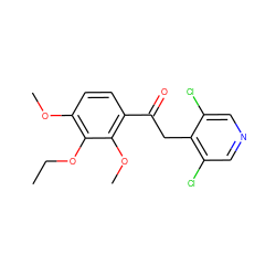 CCOc1c(OC)ccc(C(=O)Cc2c(Cl)cncc2Cl)c1OC ZINC000114778862