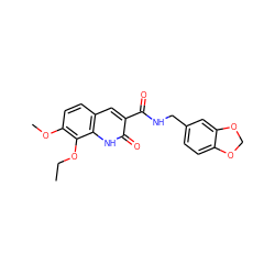 CCOc1c(OC)ccc2cc(C(=O)NCc3ccc4c(c3)OCO4)c(=O)[nH]c12 ZINC000197592565