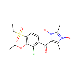 CCOc1c(S(=O)(=O)CC)ccc(C(=O)c2c(C)[n+]([O-])c(C)n2O)c1Cl ZINC000103205414